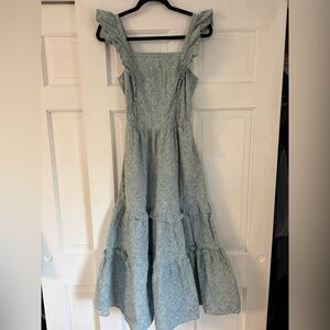 Light Blue Floral Ruffle Tiered Midi Dress